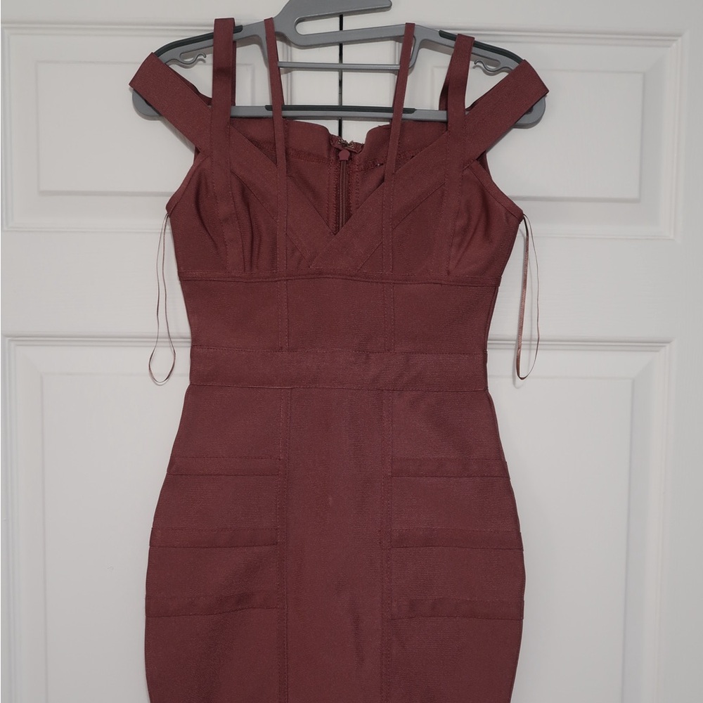 Fashion Nova Dusty Pink Bodycon Bandage Midi Dress Sweetheart Neckline Size S